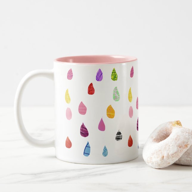 Raindrops art collage cute collage boho Two-Tone coffee mug (With Donut)