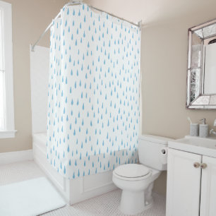 Raindrops Blue and White Cute Shower Curtain