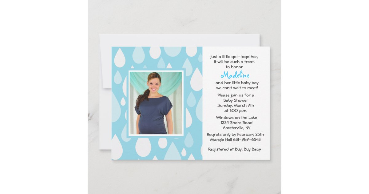 Raindrops Blue Photo Baby Shower Invitation Zazzle