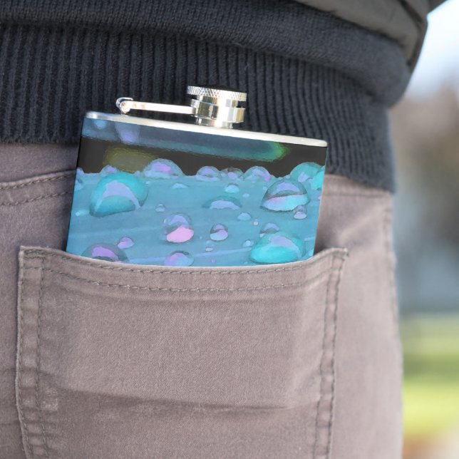 Raindrops Closeup, Spacey Blues Flask (In Situ)