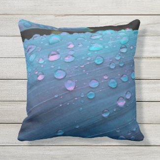 Raindrops Closeup, Spacey Blues Throw Pillow