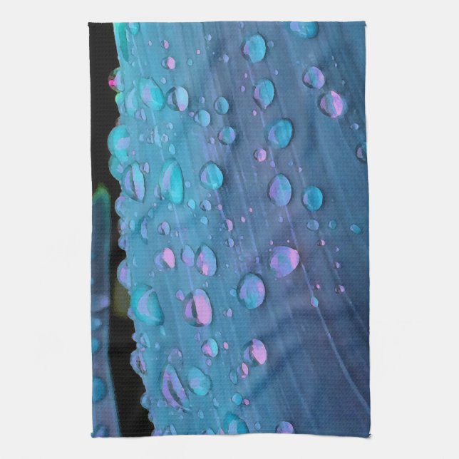 Raindrops Closeup, Spacey Blues Towel (Vertical)