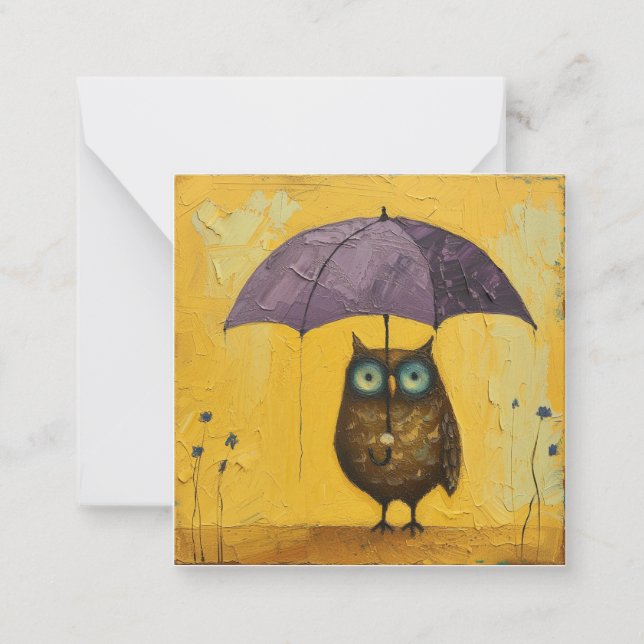 Raindrops Don't Stop the Fun: Quirky Owls Note Card (Front)