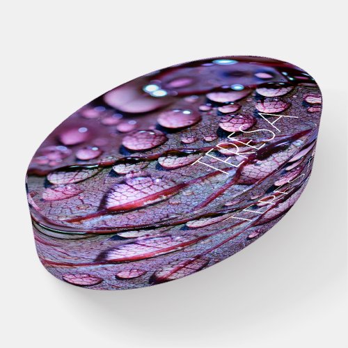 Raindrops Leaf Closeup Lavender Purple Paperweight