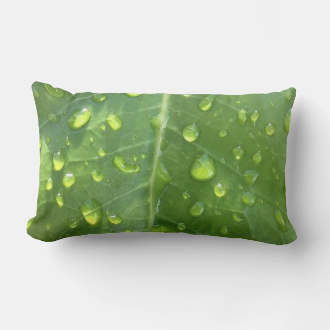 Raindrops on a Leaf Lumbar Pillow (Front)