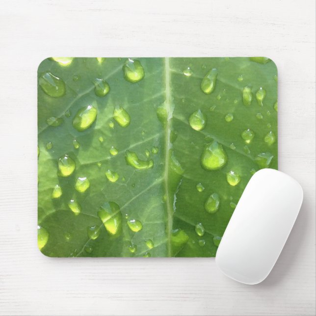 Raindrops on a Leaf Mouse Pad (With Mouse)