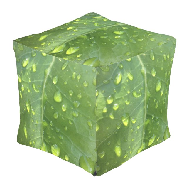 Raindrops on a Leaf Outdoor Pouf (Angled Front)