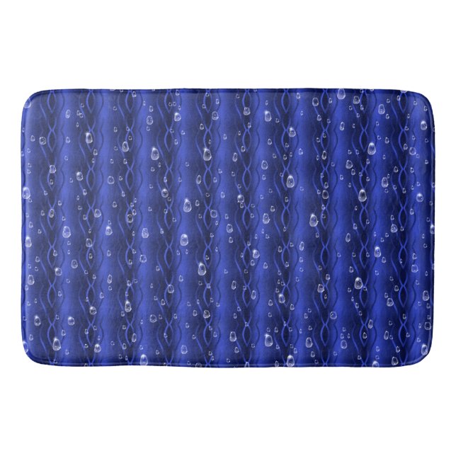Raindrops on blue Metal Bath Mat (Front)
