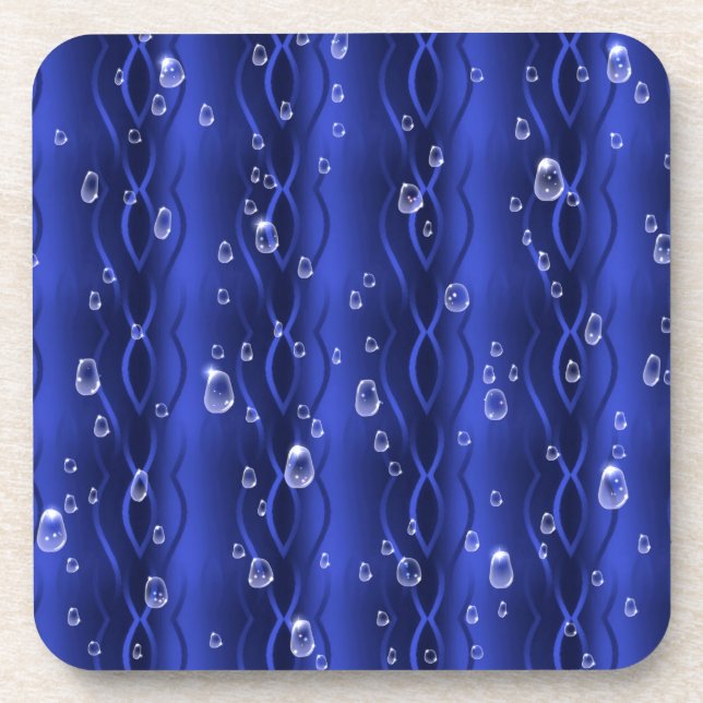 Raindrops on blue Metal Beverage Coaster (Front)