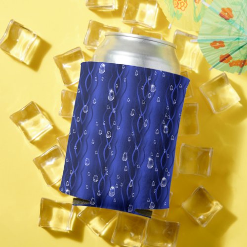 Raindrops on blue Metal Can Cooler