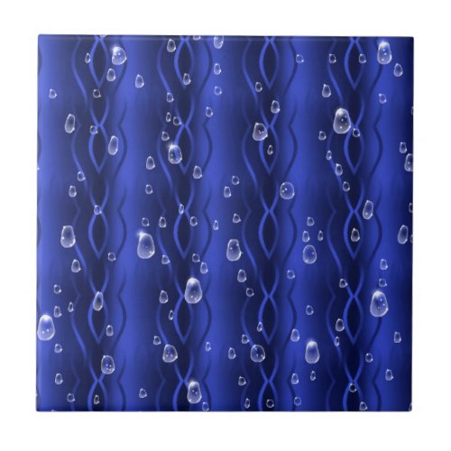 Raindrops on blue Metal Ceramic Tile