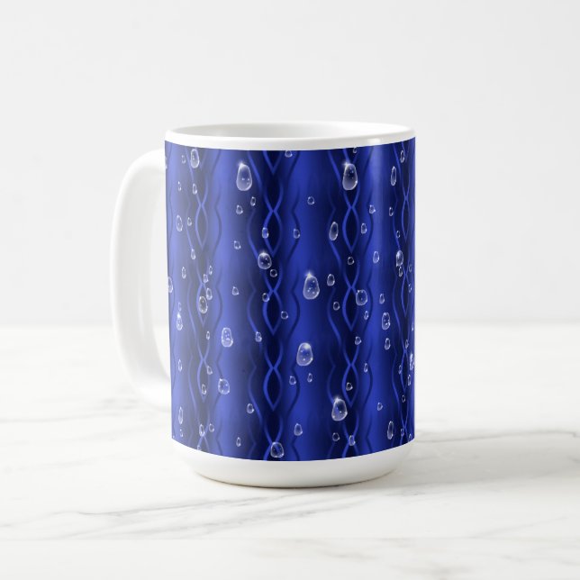 Raindrops on blue Metal Coffee Mug (Front Left)