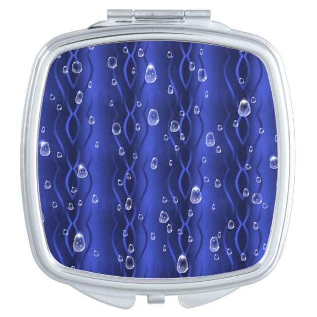 Raindrops on blue Metal Compact Mirror (Front)