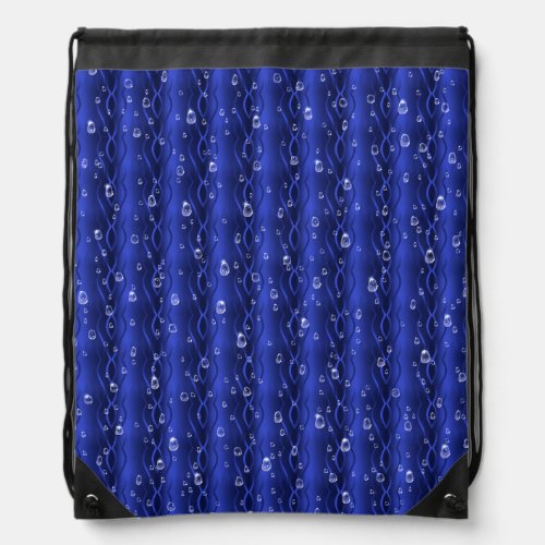 Raindrops on blue Metal Drawstring Bag