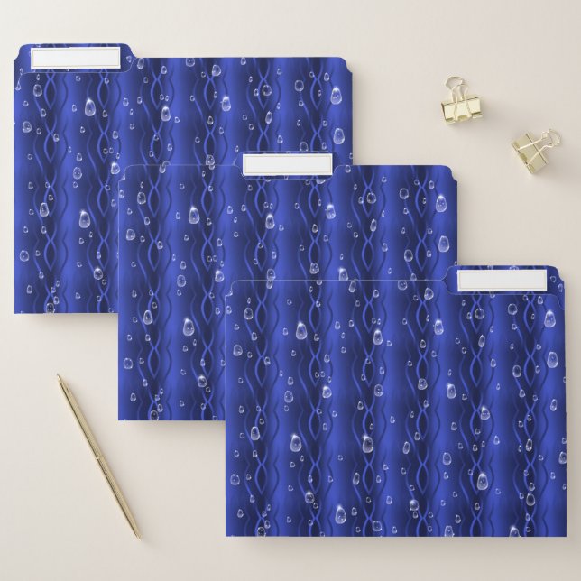Raindrops on blue Metal File Folder (Set)