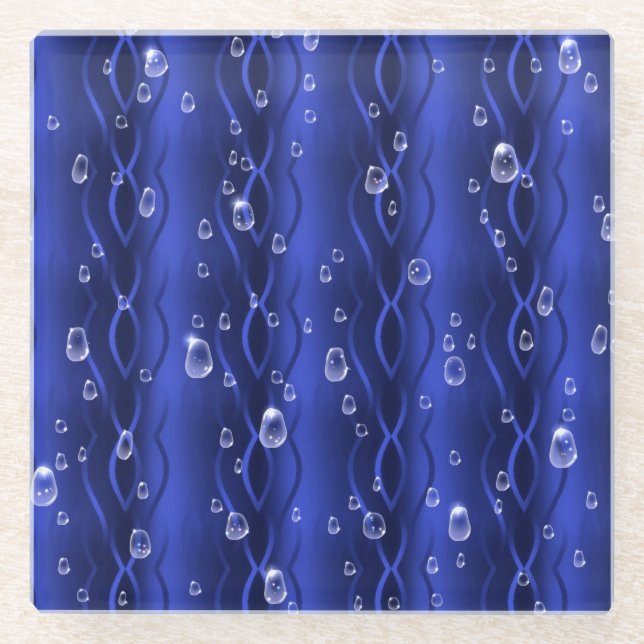 Raindrops on blue Metal Glass Coaster (Front)