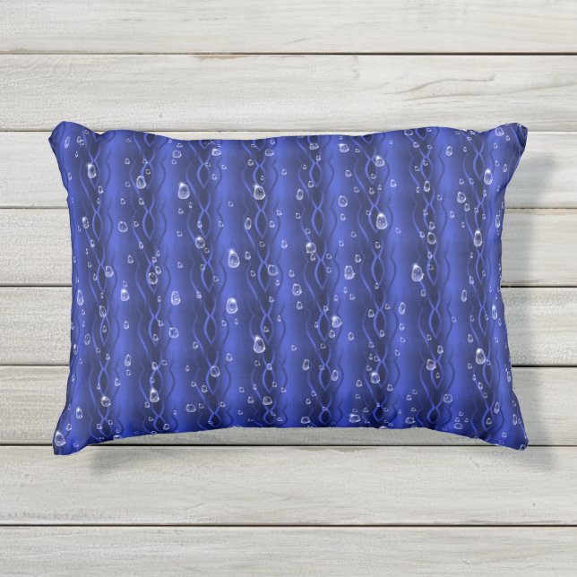 Raindrops on blue Metal Outdoor Pillow (Front)