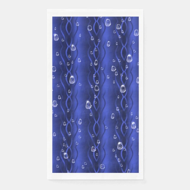 Raindrops on blue Metal Paper Guest Towels (Front)