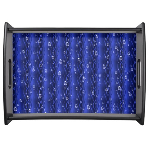 Raindrops on blue Metal Serving Tray