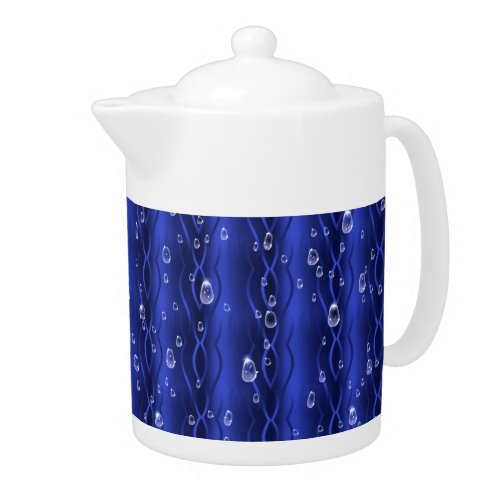 Raindrops on blue Metal Teapot