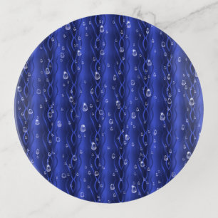 Raindrops on blue Metal Trinket Tray