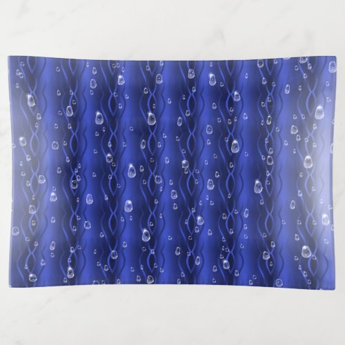 Raindrops on blue Metal Trinket Tray