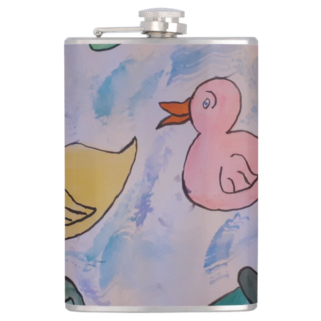 Raindrops on Ducklings Vinyl Wrapped Flask (Front)