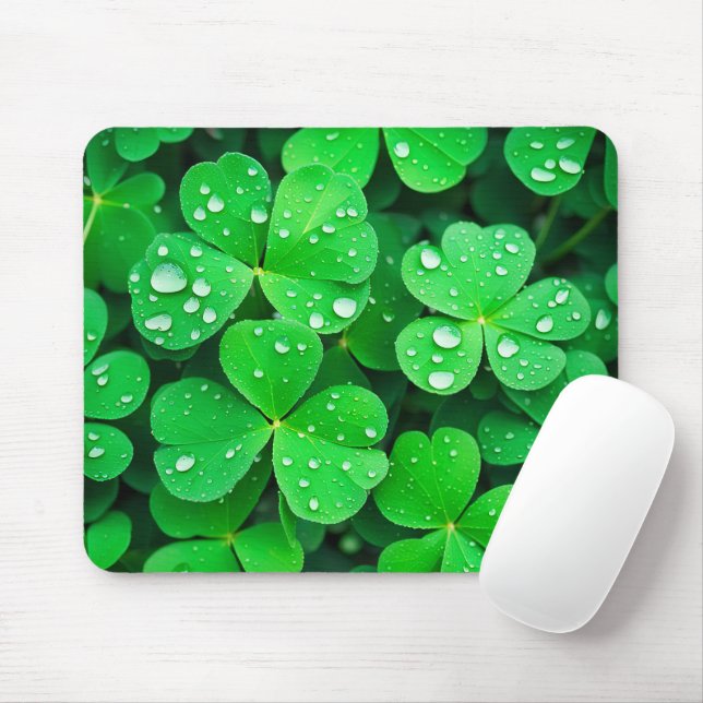 Raindrops On Four-Leaf Clovers Mouse Pad (With Mouse)