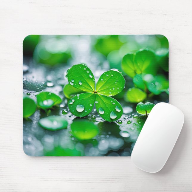Raindrops On Four-Leaf Clovers Mouse Pad (With Mouse)