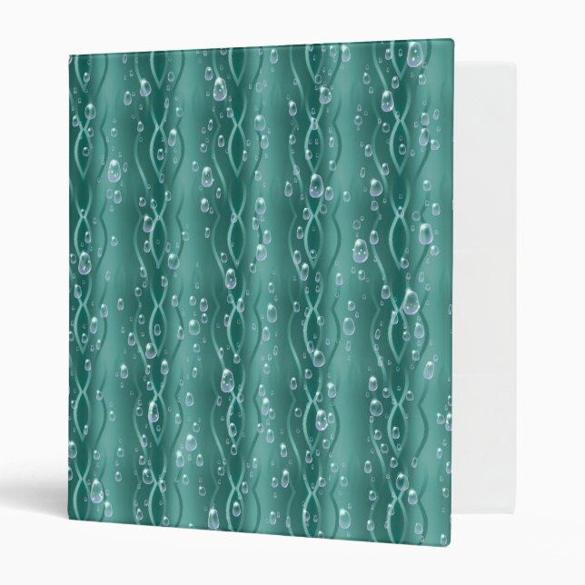 Raindrops on Green Metal 3 Ring Binder (Front/Inside)