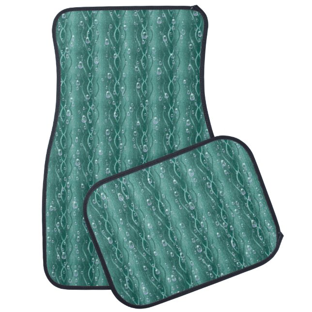 Raindrops on Green Metal Car Floor Mat (Set)