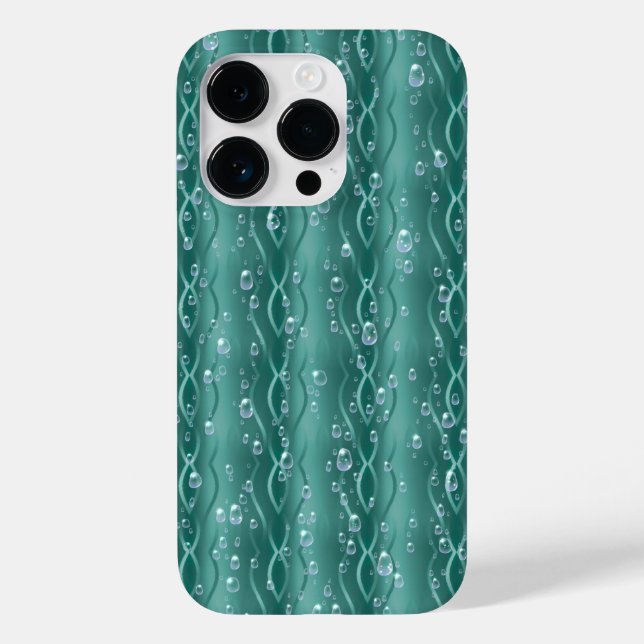 Raindrops on Green Metal Case-Mate iPhone Case (Back)