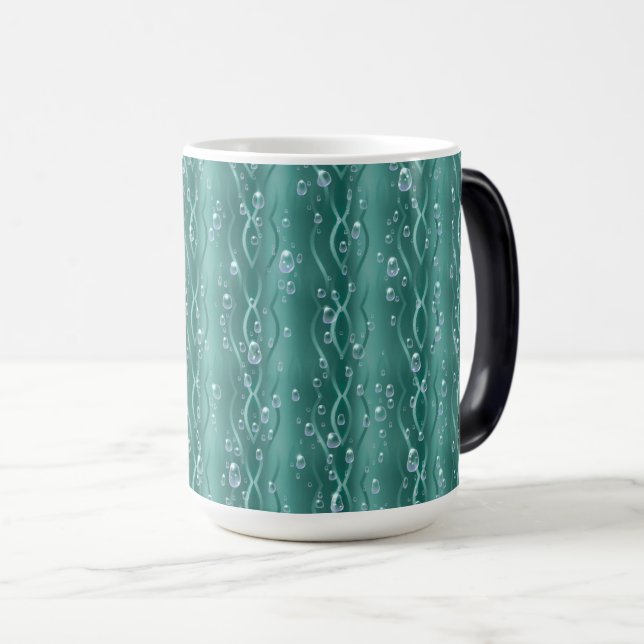 Raindrops on Green Metal Color Morph Mug (Front Right)