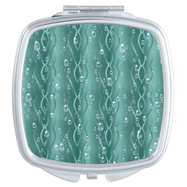 Raindrops on Green Metal Compact Mirror (Front)