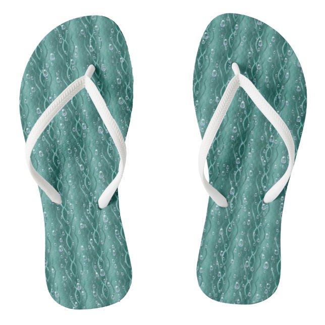 Raindrops on Green Metal Flip Flops (Footbed)