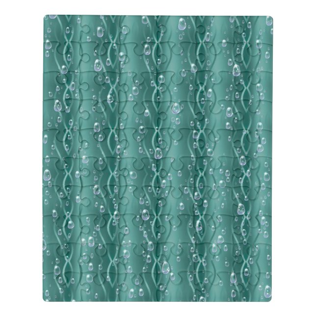 Raindrops on Green Metal Jigsaw Puzzle (Puzzle Vertical)