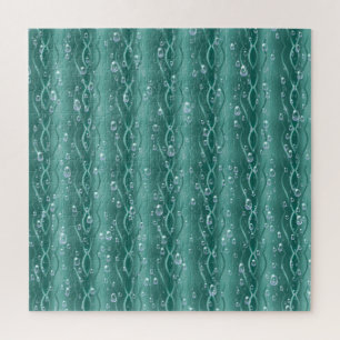 Raindrops on Green Metal Jigsaw Puzzle