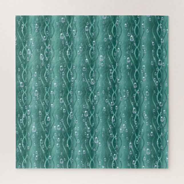 Raindrops on Green Metal Jigsaw Puzzle (Vertical)