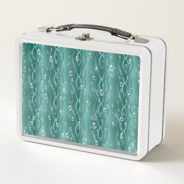 Raindrops on Green Metal Metal Lunch Box (Front)