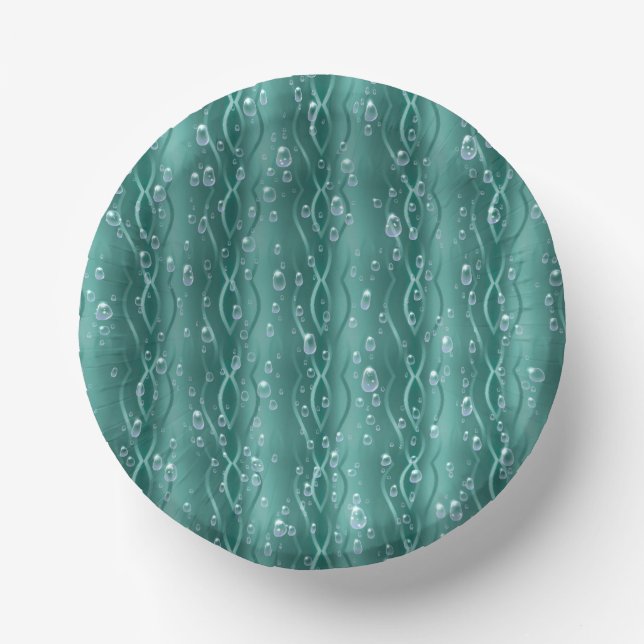 Raindrops on Green Metal Paper Bowls (Front)