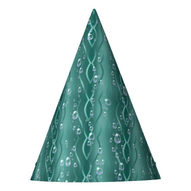Raindrops on Green Metal Party Hat (Front)