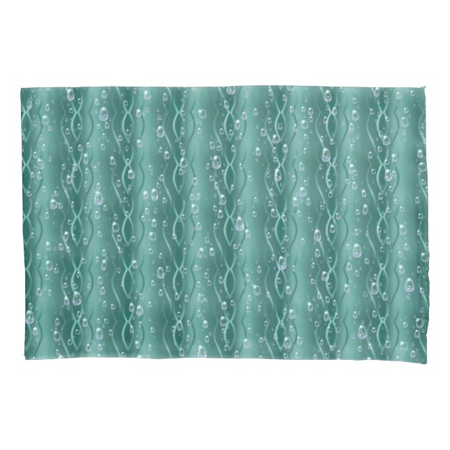 Raindrops on Green Metal Pillow Case (Front)