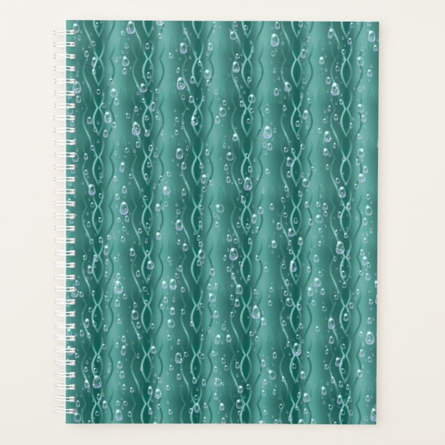Raindrops on Green Metal Planner (Front)