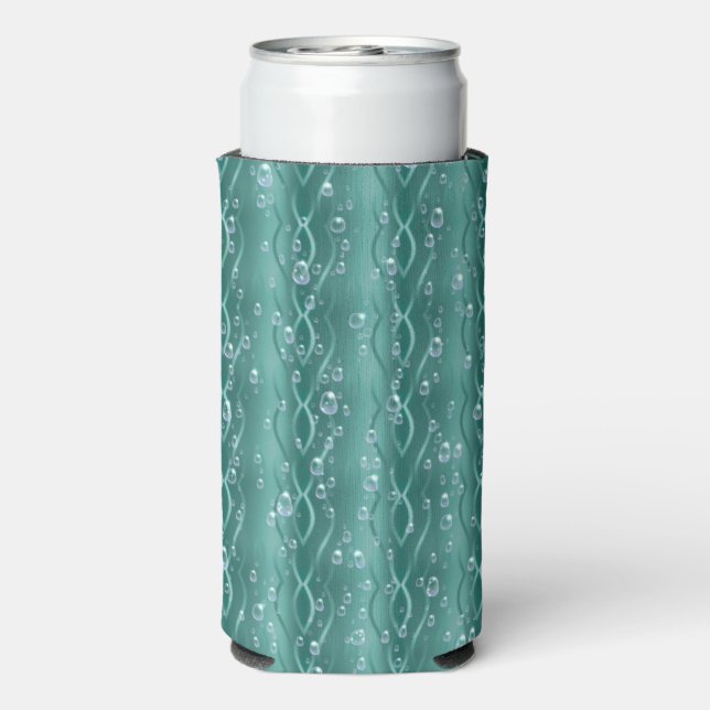 Raindrops on Green Metal Seltzer Can Cooler (Seltzer Back)
