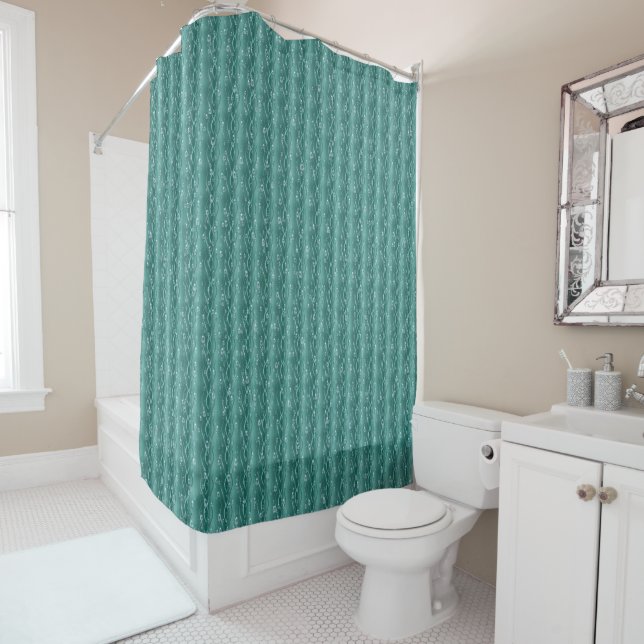Raindrops on Green Metal Shower Curtain (In Situ)