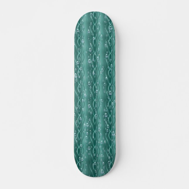 Raindrops on Green Metal Skateboard (Front)