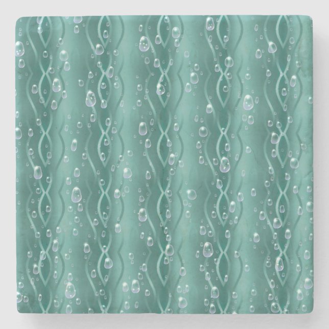 Raindrops on Green Metal Stone Coaster (Front)