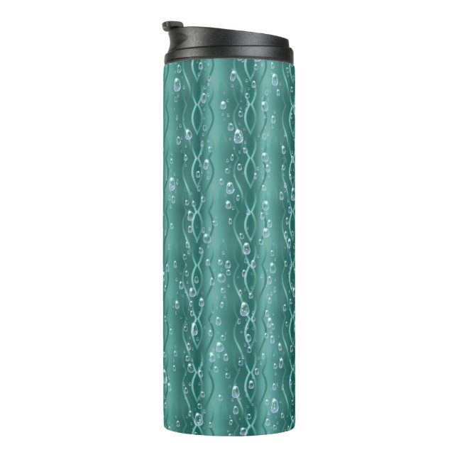 Raindrops on Green Metal Thermal Tumbler (Rotated Right)