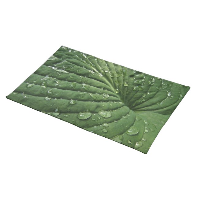 Raindrops on Hosta Leaf Cloth Placemat (On Table)
