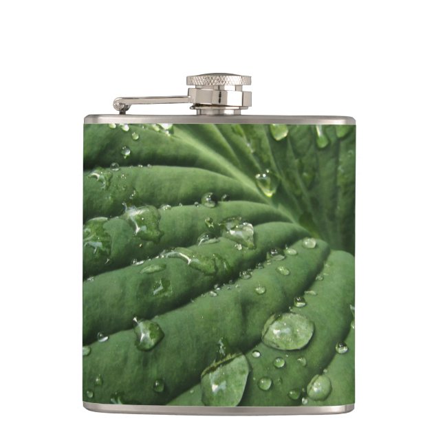 Raindrops on Hosta Leaf Flask (Front)